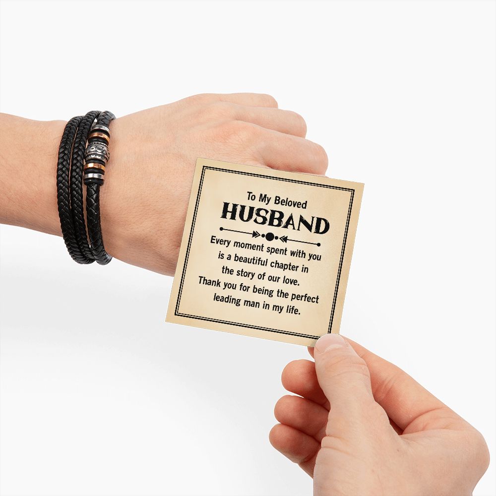 TO MY BELOVED HUSBAND, LOVE YOU FOREVER MEN'S BRACELET FOR HUSBAND, BIRTHDAY/ANNIVERSARY GIFT FOR HIM, BRACELET WITH ENGRAVED MESSAGE AND MESSAGE CARD FOR YOUR HUSBAND