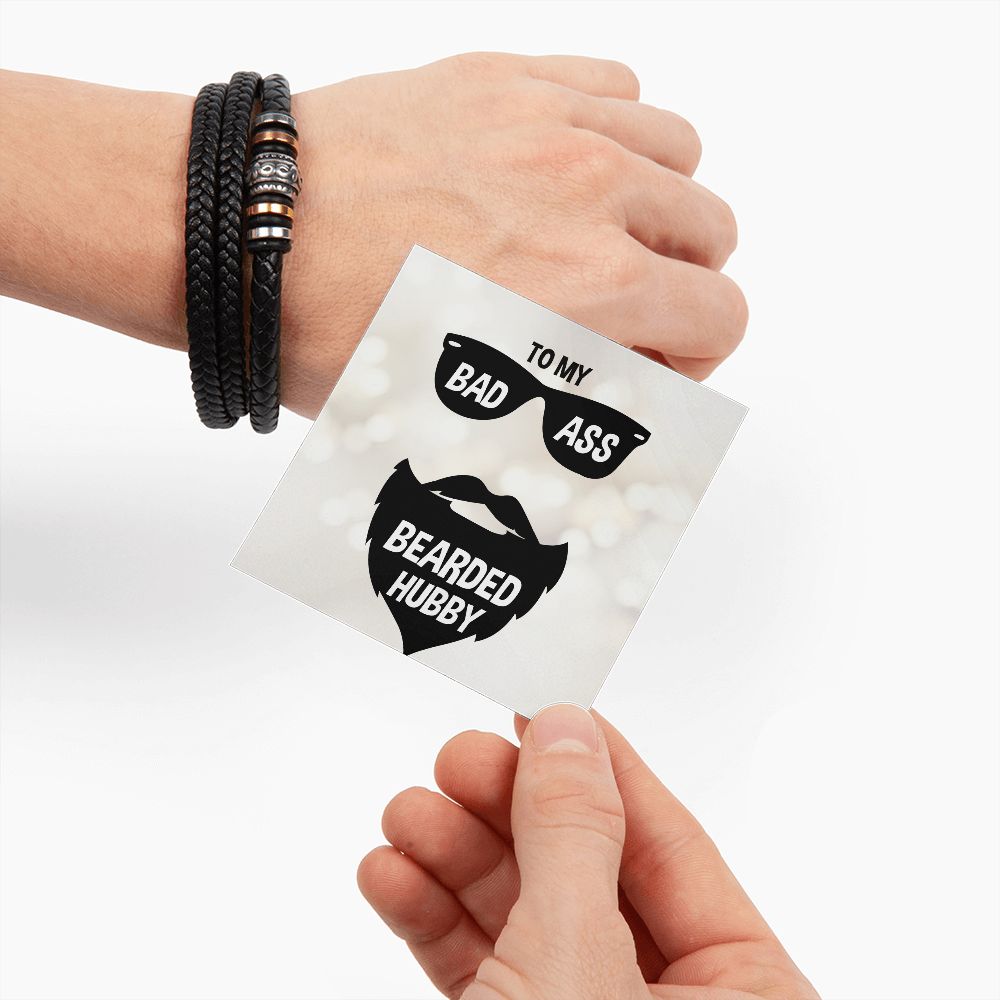 TO MY BADASS BEARDED HUBBY, LOVE YOU FOREVER MEN'S BRACELET FOR HUSBAND, BIRTHDAY/ANNIVERSARY GIFT FOR HIM, BRACELET WITH ENGRAVED MESSAGE AND MESSAGE CARD FOR YOUR HUSBAND