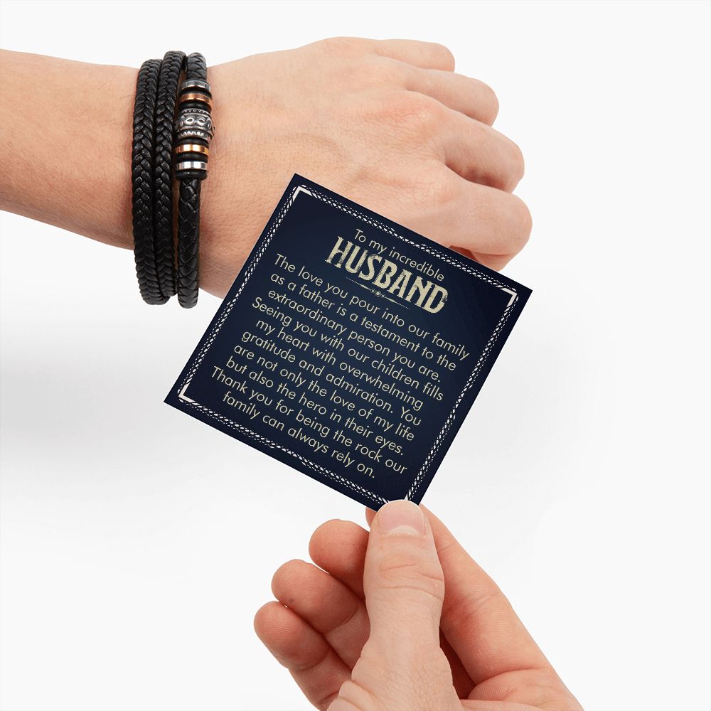 TO MY INCREDIBLE HUSBAND, LOVE YOU FOREVER MEN'S BRACELET FOR HUSBAND, BIRTHDAY/ANNIVERSARY GIFT FOR HIM, BRACELET WITH ENGRAVED MESSAGE AND MESSAGE CARD FOR YOUR HUSBAND