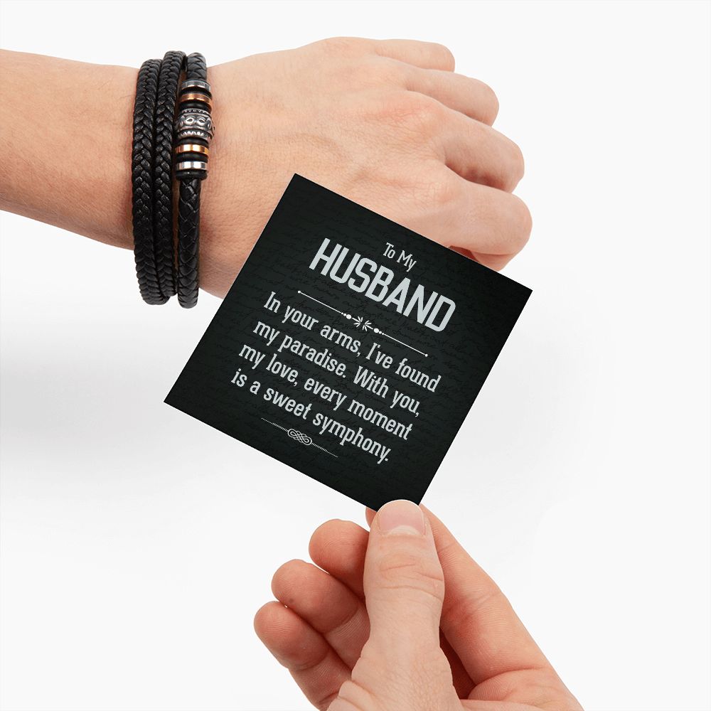 TO MY HUSBAND LOVE YOU FOREVER MEN'S BRACELET FOR HUSBAND, BIRTHDAY/ANNIVERSARY GIFT FOR HIM, BRACELET WITH ENGRAVED MESSAGE AND MESSAGE CARD FOR YOUR HUSBAND