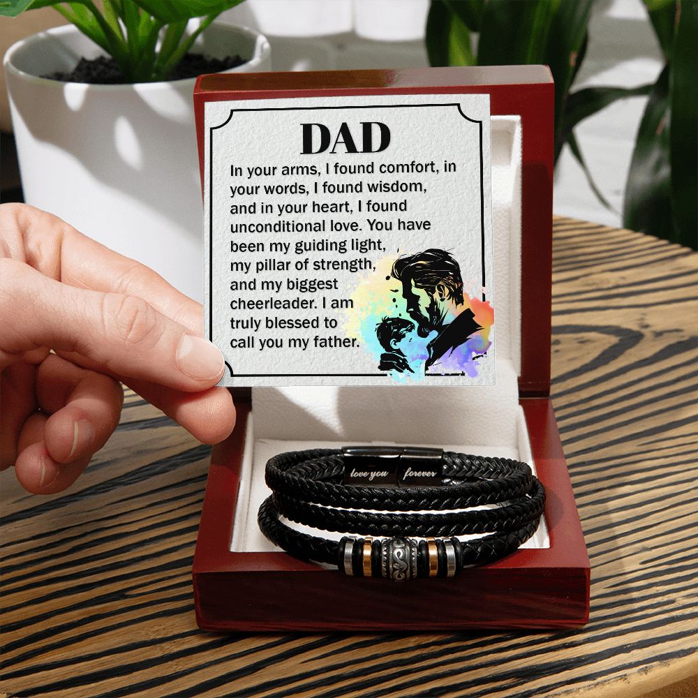 LOVE YOU FOREVER MEN'S BRACELET FOR DAD, FATHER'S DAY/ BIRTHDAY GIFT FOR HIM, BRACELET WITH ENGRAVED MESSAGE AND MESSAGE CARD FOR YOUR FATHER