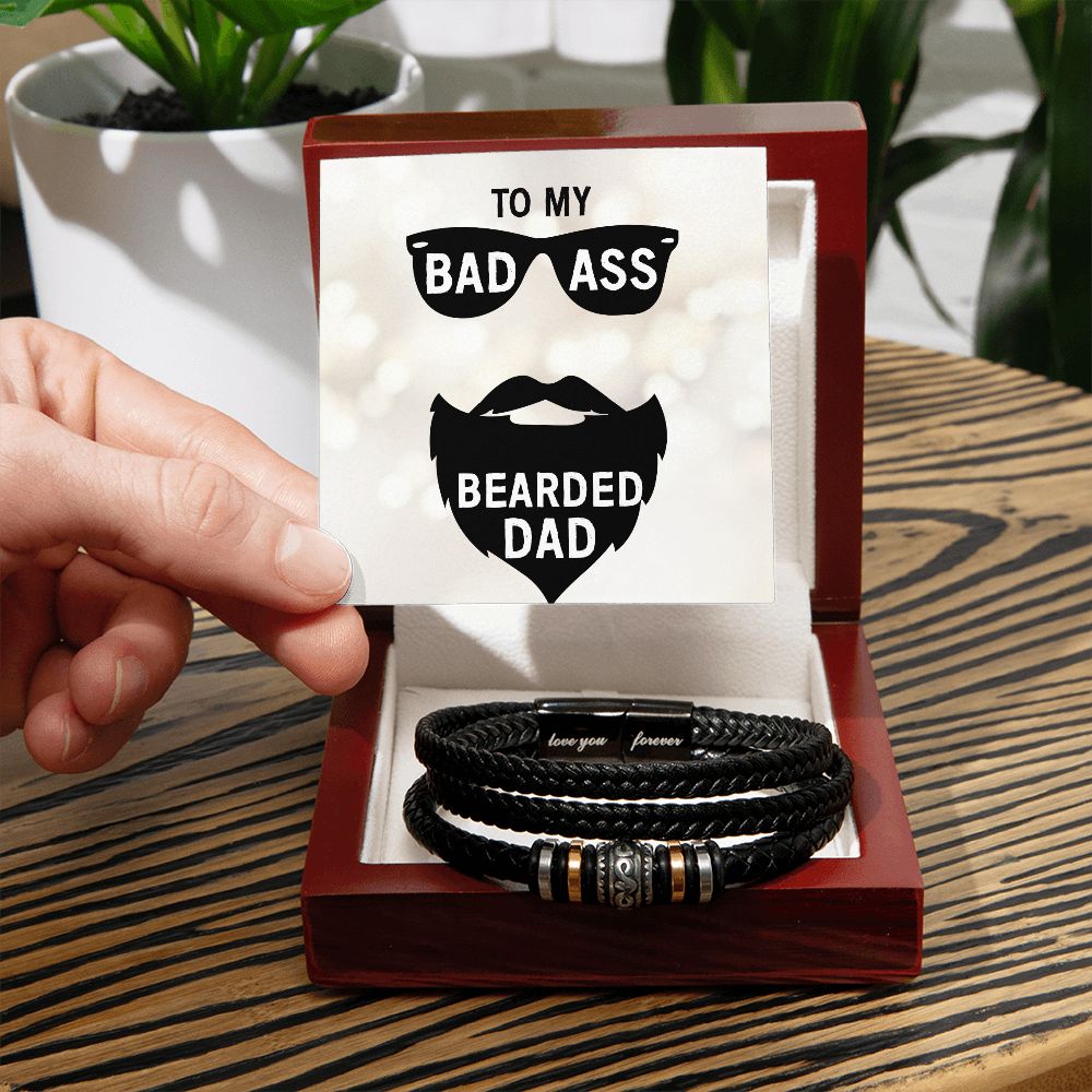 TO MY BADASS BEARDED DAD, LOVE YOU FOREVER MEN'S BRACELET FOR DADDY, FATHER'S DAY/ BIRTHDAY GIFT FOR HIM, BRACELET WITH MESSAGE CARD FOR YOUR FATHER, FROM DAUGHTER/SON
