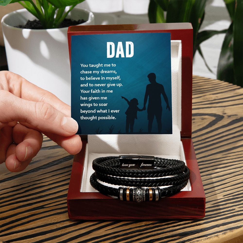 YOU TAUGHT ME TO BELIEVE IN MYSELF, LOVE YOU FOREVER MEN'S BRACELET FOR DAD, FATHER'S DAY/ BIRTHDAY GIFT FOR HIM, BRACELET WITH MESSAGE CARD FOR YOUR FATHER
