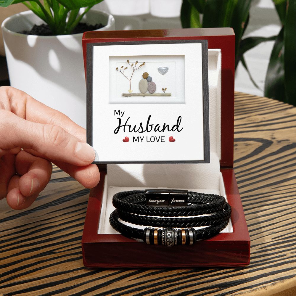 MY HUSBAND MY LOVE, LOVE YOU FOREVER MEN'S BRACELET FOR HUSBAND, BIRTHDAY/ANNIVERSARY GIFT FOR HIM, BRACELET WITH ENGRAVED MESSAGE AND MESSAGE CARD FOR YOUR HUSBAND