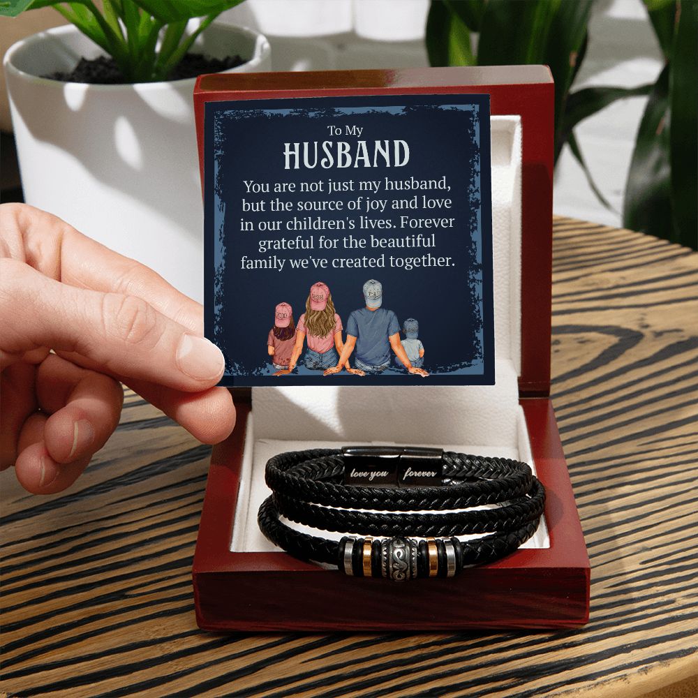 TO MY HUSBAND, LOVE YOU FOREVER MEN'S BRACELET FOR HUSBAND, BIRTHDAY/ANNIVERSARY GIFT FOR HIM, BRACELET WITH ENGRAVED MESSAGE AND MESSAGE CARD FOR YOUR HUSBAND