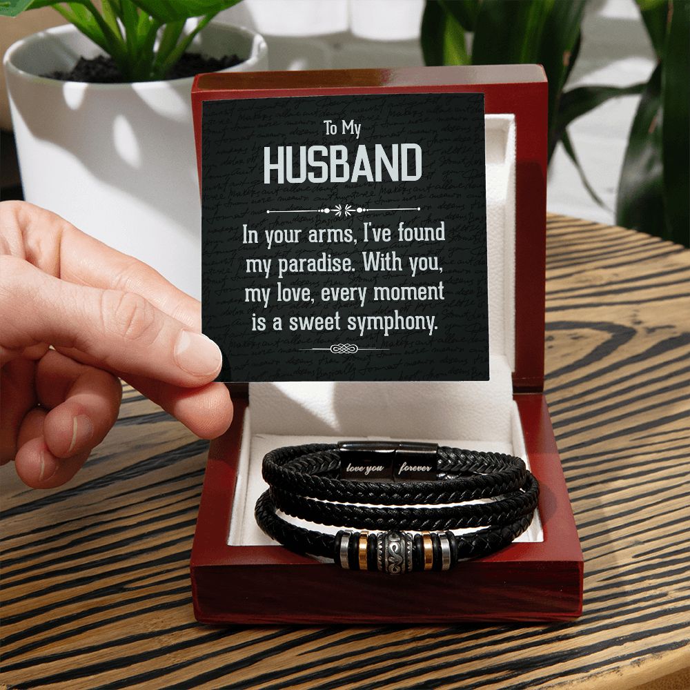 TO MY HUSBAND LOVE YOU FOREVER MEN'S BRACELET FOR HUSBAND, BIRTHDAY/ANNIVERSARY GIFT FOR HIM, BRACELET WITH ENGRAVED MESSAGE AND MESSAGE CARD FOR YOUR HUSBAND