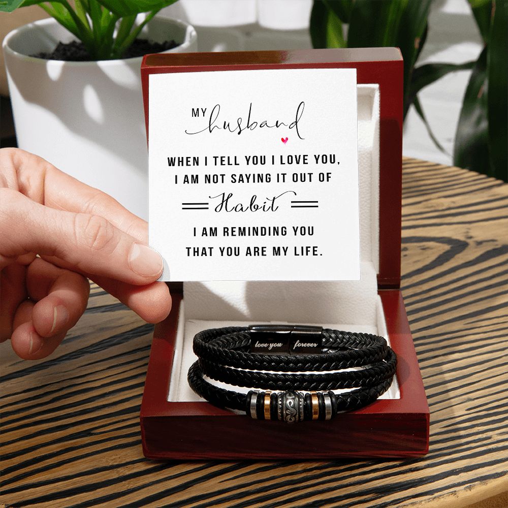 MY HUSBAND, LOVE YOU FOREVER MEN'S BRACELET FOR HUSBAND, BIRTHDAY/ANNIVERSARY GIFT FOR HIM, BRACELET WITH ENGRAVED MESSAGE AND MESSAGE CARD FOR YOUR HUSBAND