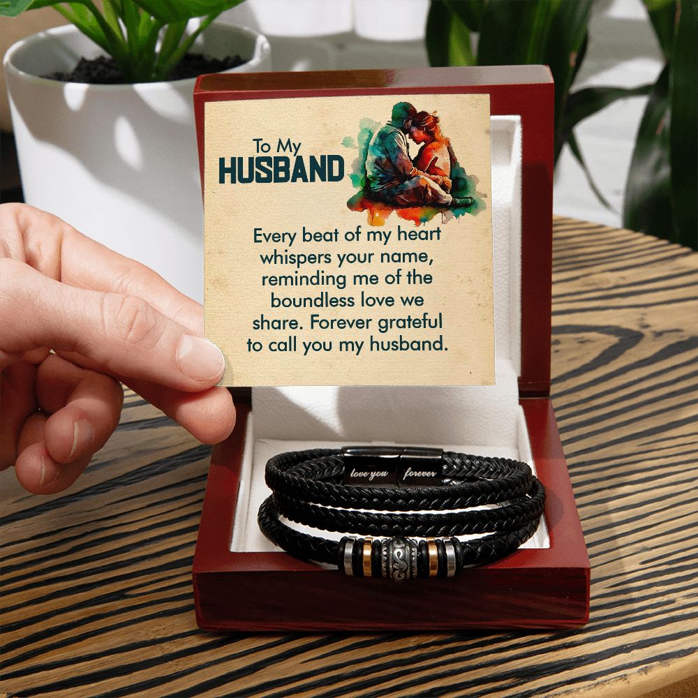 LOVE YOU FOREVER MEN'S BRACELET FOR HUSBAND, ANNIVERSARY/ BIRTHDAY GIFT FOR HIM, BRACELET WITH ENGRAVED MESSAGE AND MESSAGE CARD FOR YOUR HUSBAND