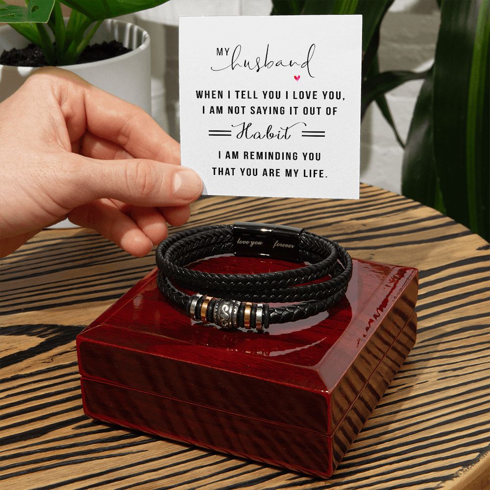 MY HUSBAND, LOVE YOU FOREVER MEN'S BRACELET FOR HUSBAND, BIRTHDAY/ANNIVERSARY GIFT FOR HIM, BRACELET WITH ENGRAVED MESSAGE AND MESSAGE CARD FOR YOUR HUSBAND