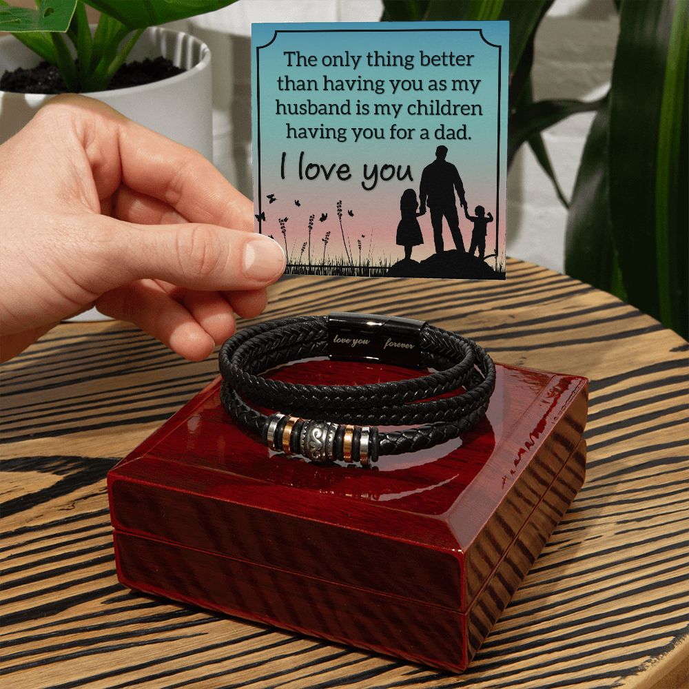 I LOVE YOU, LOVE YOU FOREVER MEN'S BRACELET FOR HUSBAND, BIRTHDAY/ANNIVERSARY GIFT FOR HIM, BRACELET WITH ENGRAVED MESSAGE AND MESSAGE CARD FOR YOUR HUSBAND
