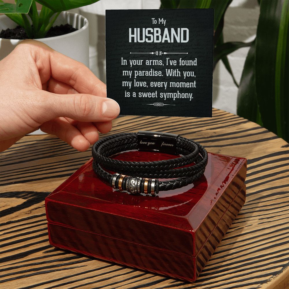 TO MY HUSBAND LOVE YOU FOREVER MEN'S BRACELET FOR HUSBAND, BIRTHDAY/ANNIVERSARY GIFT FOR HIM, BRACELET WITH ENGRAVED MESSAGE AND MESSAGE CARD FOR YOUR HUSBAND