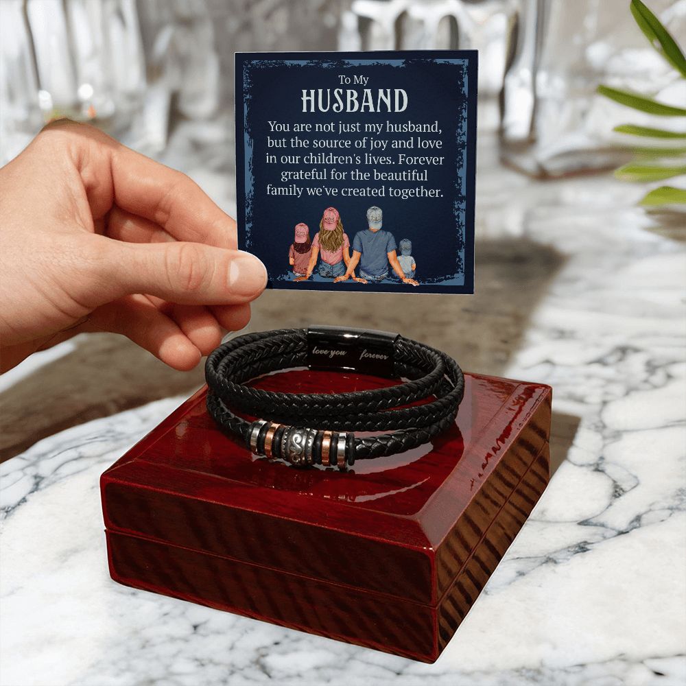TO MY HUSBAND, LOVE YOU FOREVER MEN'S BRACELET FOR HUSBAND, BIRTHDAY/ANNIVERSARY GIFT FOR HIM, BRACELET WITH ENGRAVED MESSAGE AND MESSAGE CARD FOR YOUR HUSBAND