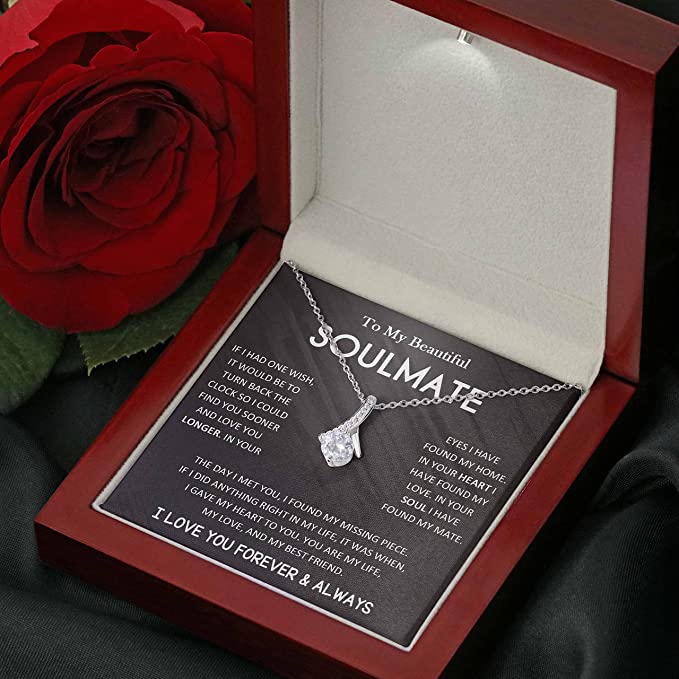 Alluring Beauty Necklace To My Beautiful Soulmate , Best Gift For Birthday, Anniversary, Romantic Christmas Gift For Wife, Soulmate Jewelry, Gift For Her, Sentimental Message Card, Wedding Gift For Her, Necklace For Her