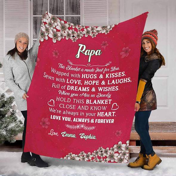 Personalized Mother's Day Gift- "This Blanket Is Wrapped With Hugs & Kisses" For Grandpa/Grandma/Mom/Papa With Grand kids/Kids Name