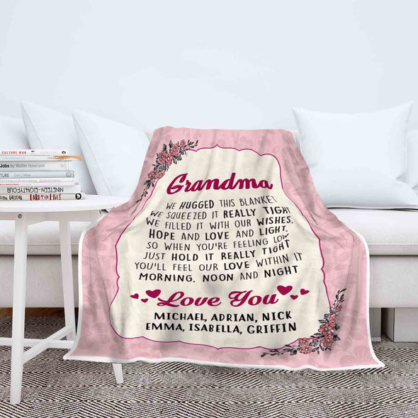 We Love You Grandma/Grandpa/Mom/Granny/Grandma And Grandpa personalized Blanket With Grandkids And Kids Name.