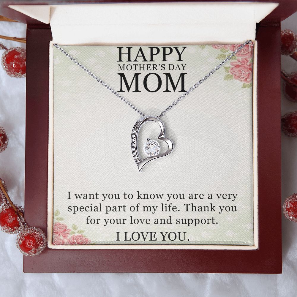 HAPPY MOTHER'S DAY MOM, I LOVE YOU, FOREVER LOVE NECKLACE FOR MOM, NECKLACE WITH MESSAGE CARD, BIRTHDAY, MOTHER'S DAY GIFT FOR HER