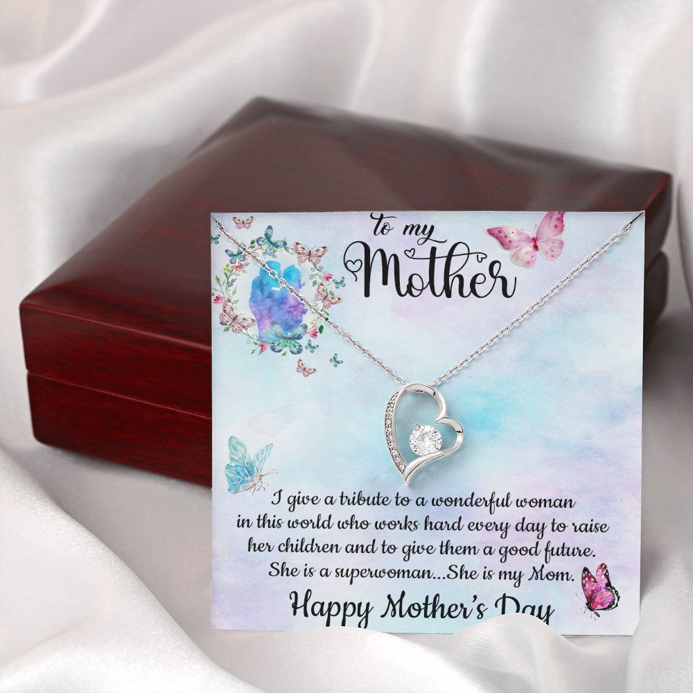 SHE IS A SUPERWOMAN, SHE IS MY MOM, FOREVER LOVE NECKLACE FOR MOM, NECKLACE WITH MESSAGE CARD, BIRTHDAY, MOTHER'S DAY GIFT FOR HER