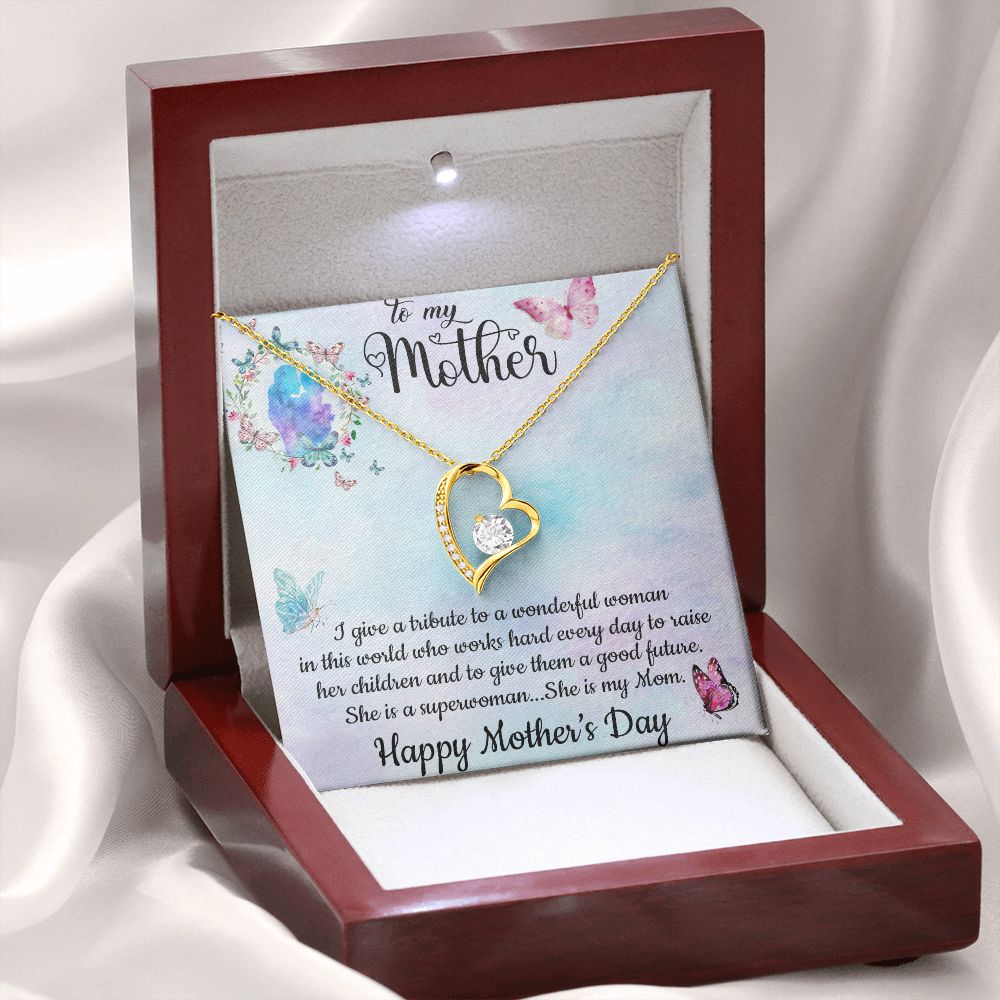 SHE IS A SUPERWOMAN, SHE IS MY MOM, FOREVER LOVE NECKLACE FOR MOM, NECKLACE WITH MESSAGE CARD, BIRTHDAY, MOTHER'S DAY GIFT FOR HER