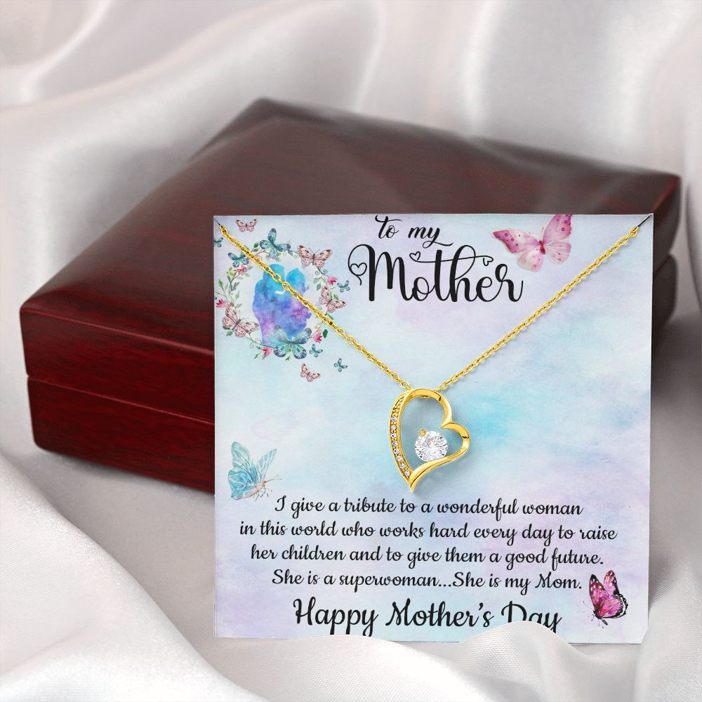 SHE IS A SUPERWOMAN, SHE IS MY MOM, FOREVER LOVE NECKLACE FOR MOM, NECKLACE WITH MESSAGE CARD, BIRTHDAY, MOTHER'S DAY GIFT FOR HER
