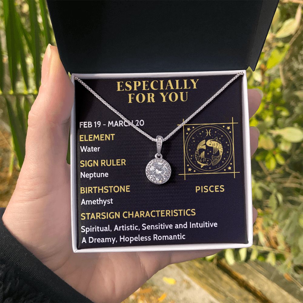ESPECIALLY FOR YOU, PISCES MESSAGE CARD WITH ETERNAL HOPE NECKLACE, ZODIAC MESSAGE CARD, GIFT FOR HER
