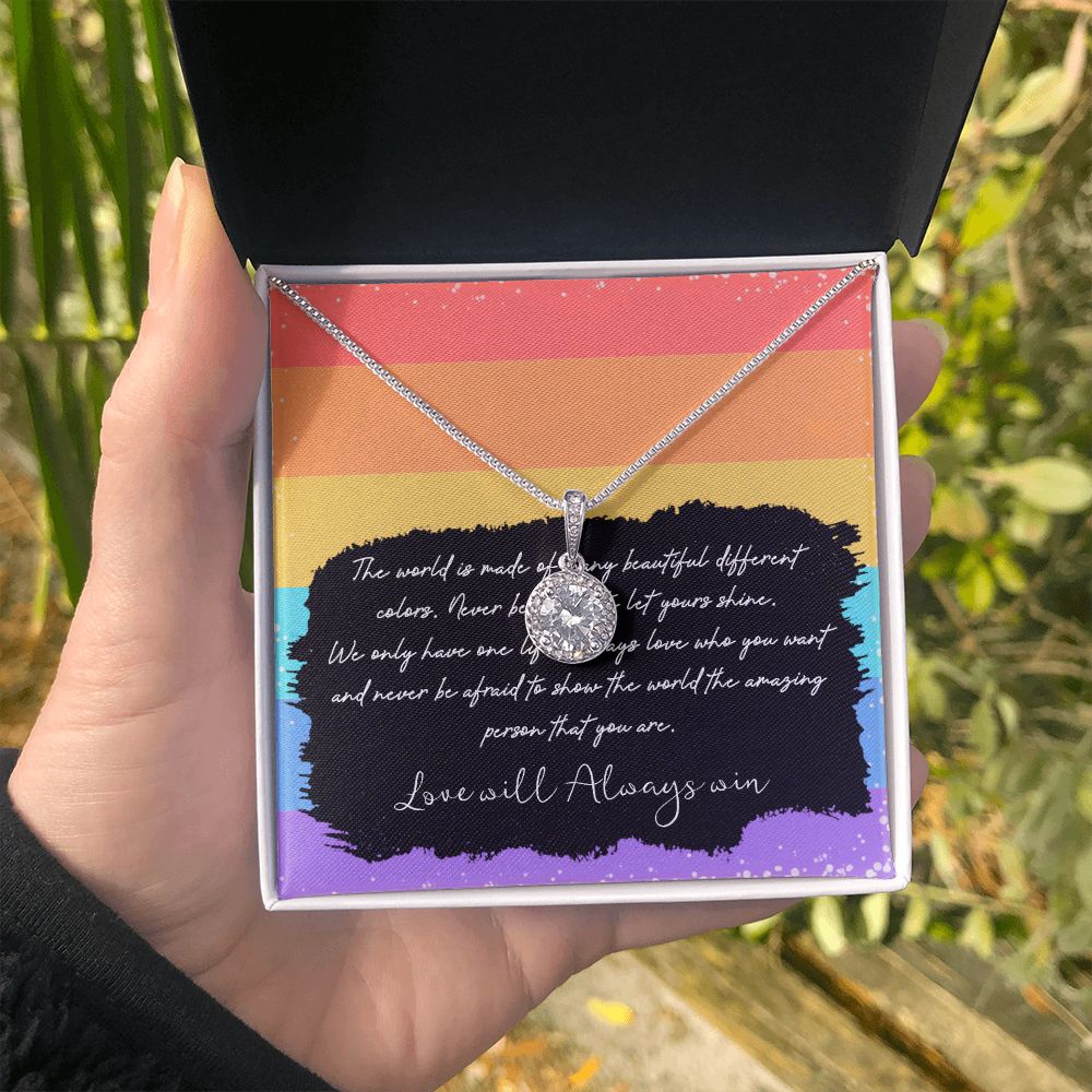 LOVE WILL ALWAYS WIN, ETERNAL HOPE NECKLACE FOR SOULMATE, FOR YOUR LGBTQ PARTNER, WITH MESSAGE CARD, PRIDE NECKLACE,