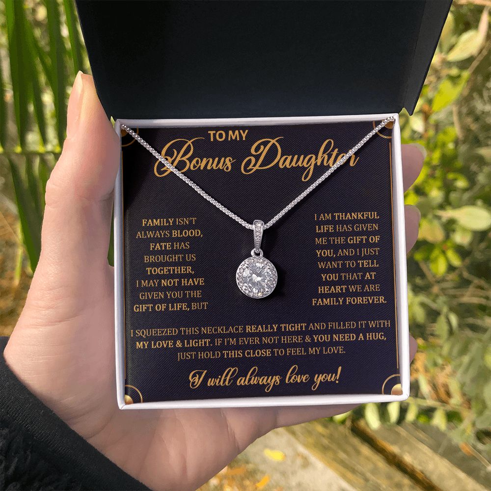 TO MY BONUS DAUGHTER, ETERNAL HOPE NECKLACE WITH MESSAGE CARD, BIRTHDAY AND DAUGHTERS DAY GIFT FOR HER