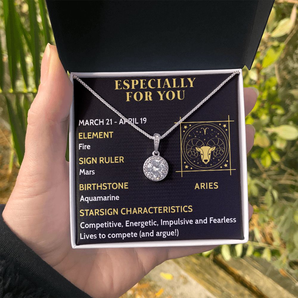 ESPECIALLY FOR YOU, ARIES MESSAGE CARD WITH ETERNAL HOPE NECKLACE, ZODIAC MESSAGE CARD, GIFT FOR HER