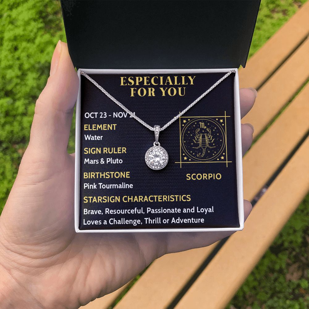 ESPECIALLY FOR YOU, SCORPIO MESSAGE CARD WITH ETERNAL HOPE NECKLACE, ZODIAC MESSAGE CARD, GIFT FOR HER