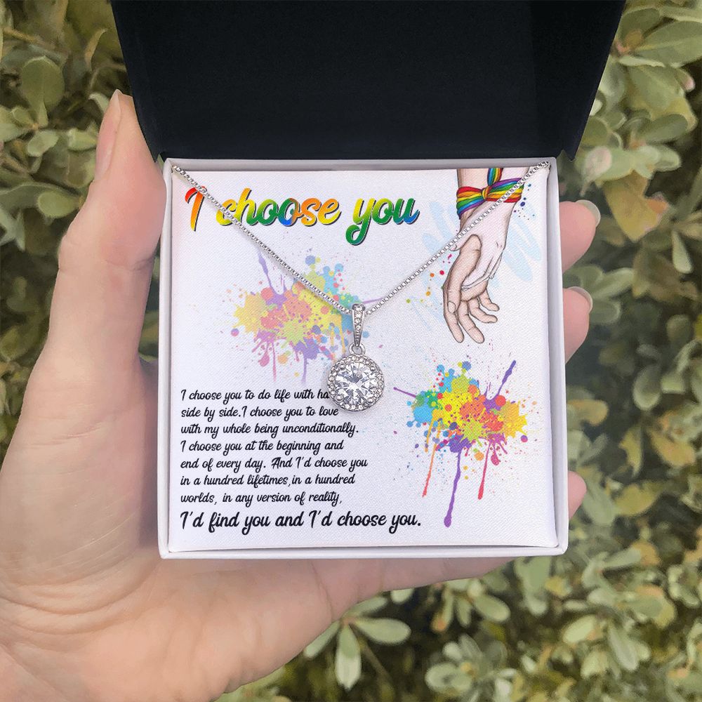 I CHOOSE YOU, ETERNAL HOPE NECKLACE FOR SOULMATE, FOR YOUR LGBTQ PARTNER, WITH MESSAGE CARD, PRIDE NECKLACE,