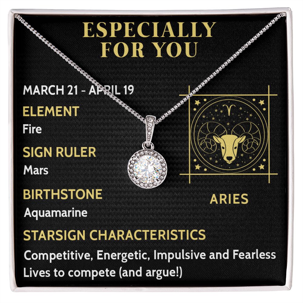 ESPECIALLY FOR YOU, ARIES MESSAGE CARD WITH ETERNAL HOPE NECKLACE, ZODIAC MESSAGE CARD, GIFT FOR HER