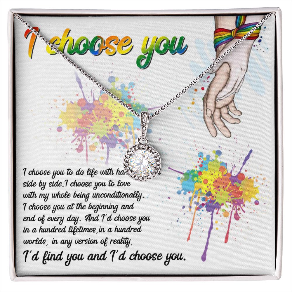 I CHOOSE YOU, ETERNAL HOPE NECKLACE FOR SOULMATE, FOR YOUR LGBTQ PARTNER, WITH MESSAGE CARD, PRIDE NECKLACE,
