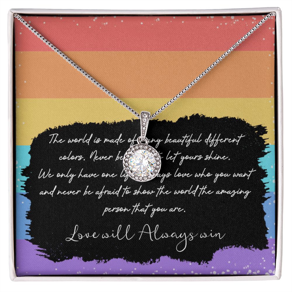 LOVE WILL ALWAYS WIN, ETERNAL HOPE NECKLACE FOR SOULMATE, FOR YOUR LGBTQ PARTNER, WITH MESSAGE CARD, PRIDE NECKLACE,