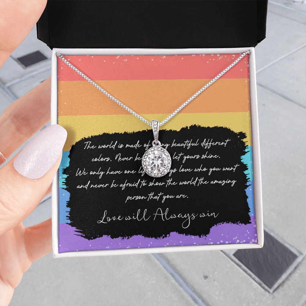 LOVE WILL ALWAYS WIN, ETERNAL HOPE NECKLACE FOR SOULMATE, FOR YOUR LGBTQ PARTNER, WITH MESSAGE CARD, PRIDE NECKLACE,