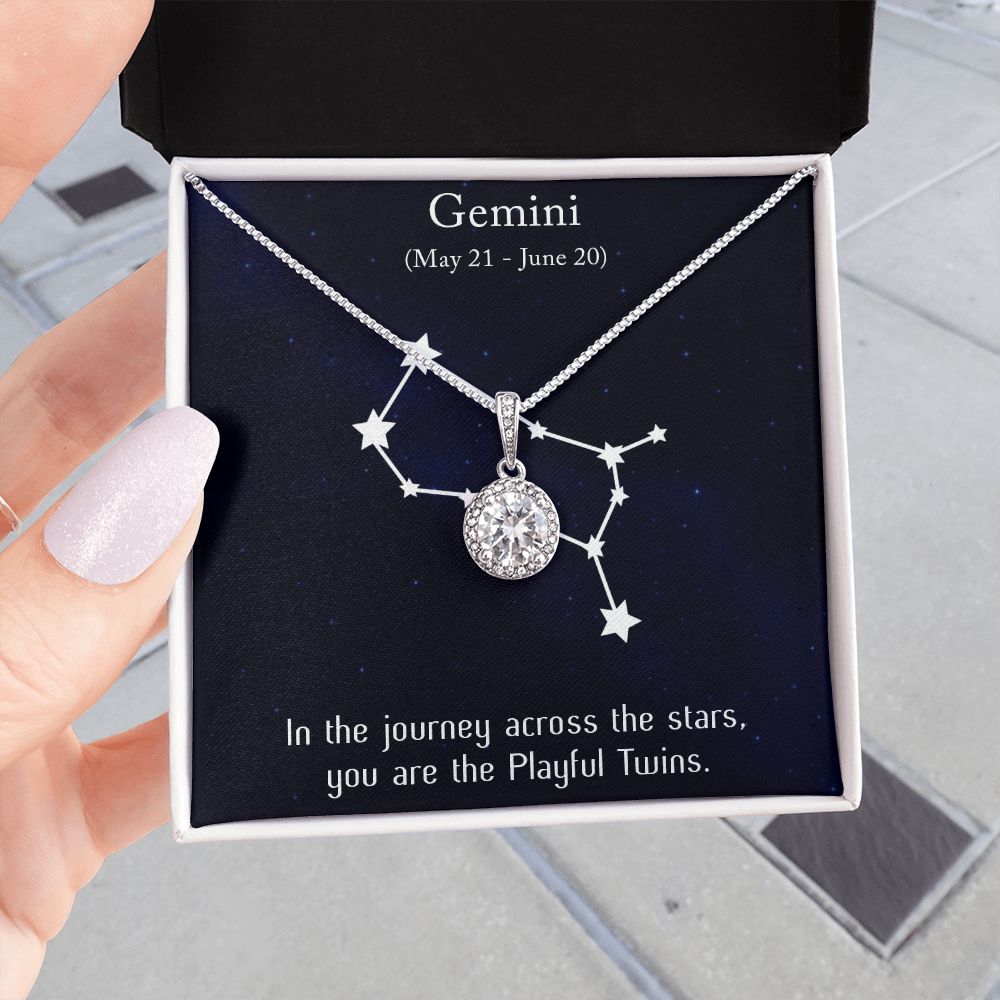 YOU ARE THE PLAYFUL TWINS, GEMINI MESSAGE CARD WITH ETERNAL HOPE NECKLACE, ZODIAC MESSAGE CARD, GIFT FOR HER