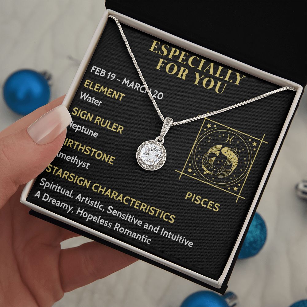 ESPECIALLY FOR YOU, PISCES MESSAGE CARD WITH ETERNAL HOPE NECKLACE, ZODIAC MESSAGE CARD, GIFT FOR HER