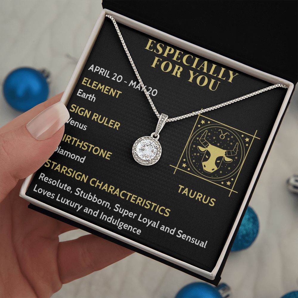 ESPECIALLY FOR YOU, TAURUS MESSAGE CARD WITH ETERNAL HOPE NECKLACE, ZODIAC MESSAGE CARD, GIFT FOR HER