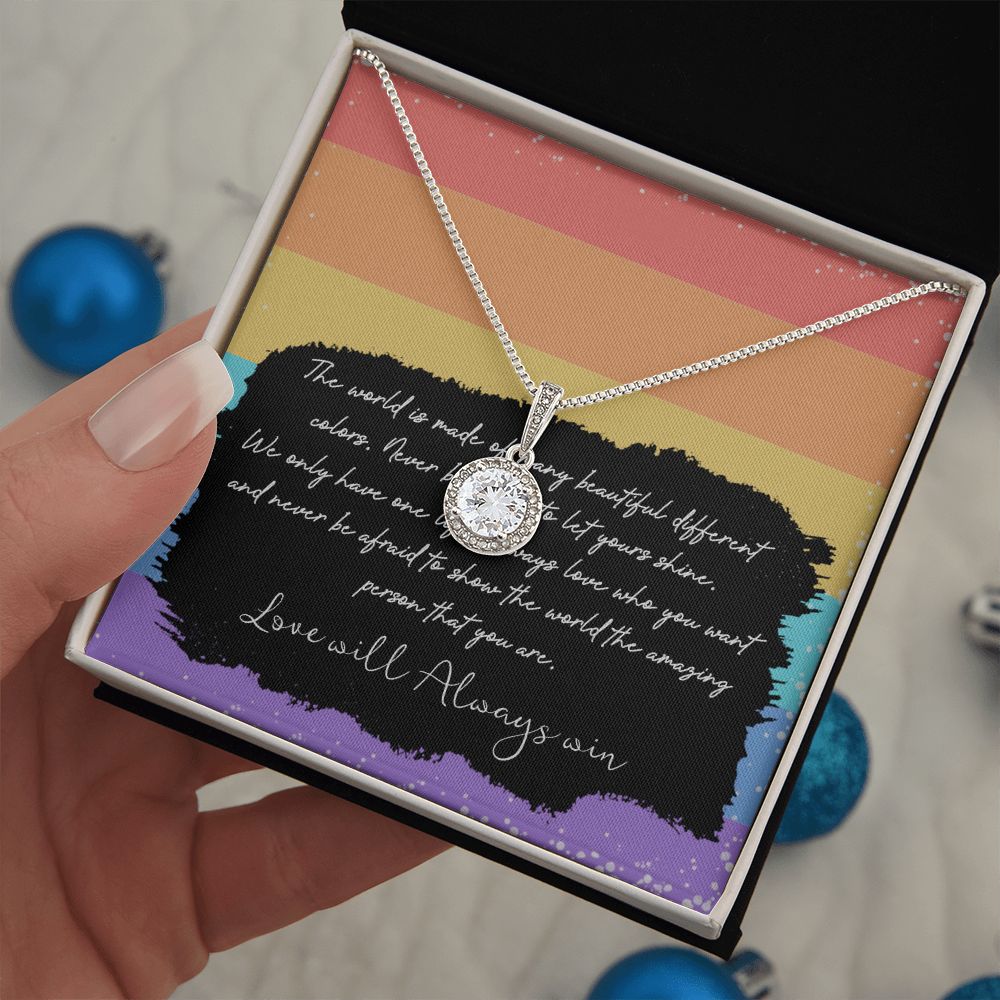 LOVE WILL ALWAYS WIN, ETERNAL HOPE NECKLACE FOR SOULMATE, FOR YOUR LGBTQ PARTNER, WITH MESSAGE CARD, PRIDE NECKLACE,