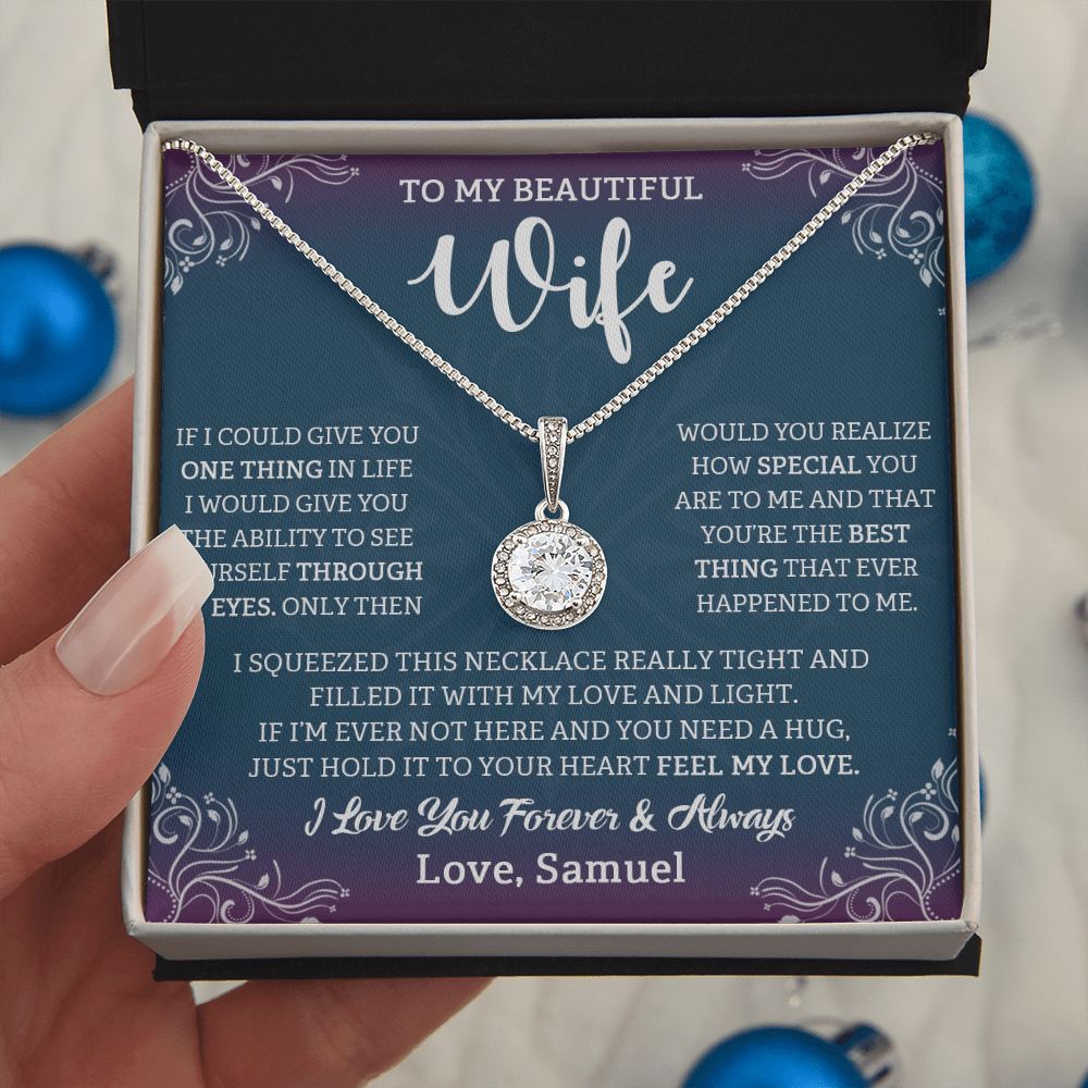 TO MY BEAUTIFUL WIFE, ETERNAL HOPE NECKLACE WITH CUSTOM MESSAGE CARD, BIRTHDAY, VALENTINE'S DAY GIFT FOR HER