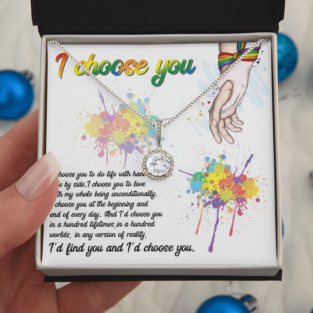 I CHOOSE YOU, ETERNAL HOPE NECKLACE FOR SOULMATE, FOR YOUR LGBTQ PARTNER, WITH MESSAGE CARD, PRIDE NECKLACE,