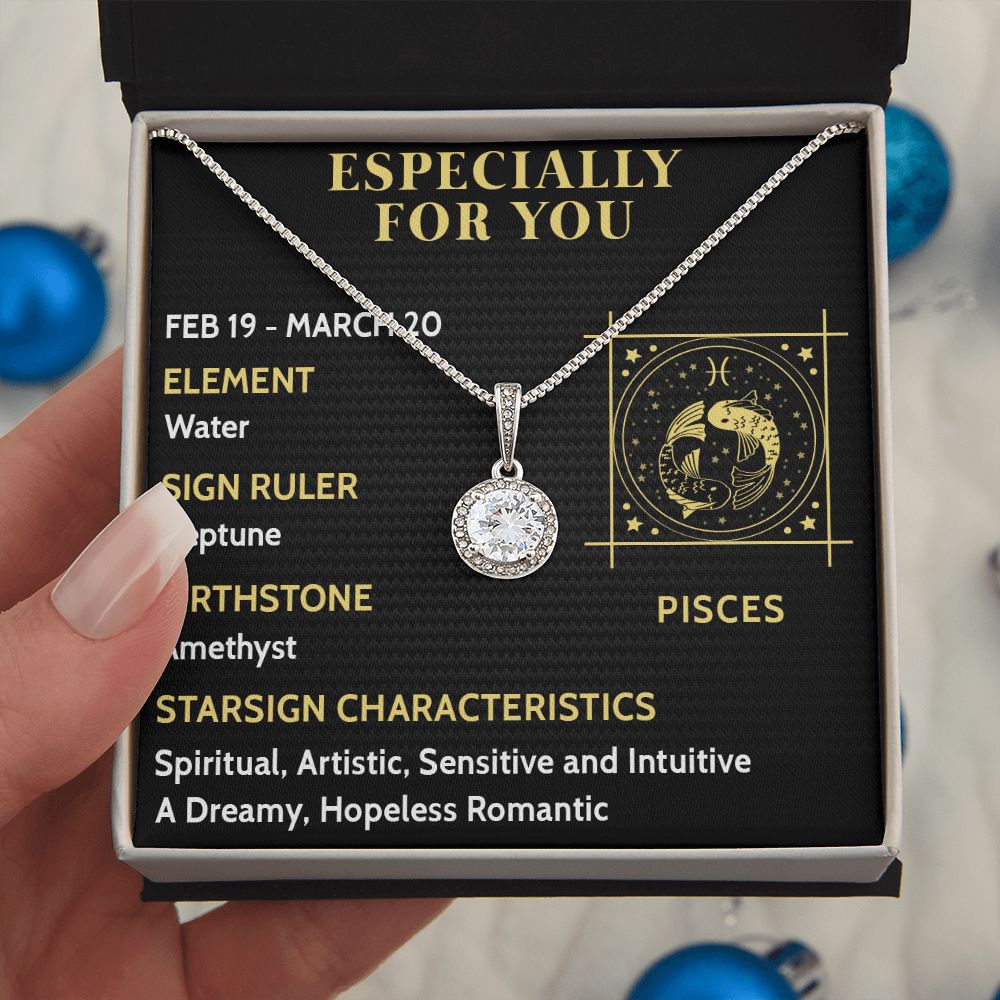 ESPECIALLY FOR YOU, PISCES MESSAGE CARD WITH ETERNAL HOPE NECKLACE, ZODIAC MESSAGE CARD, GIFT FOR HER