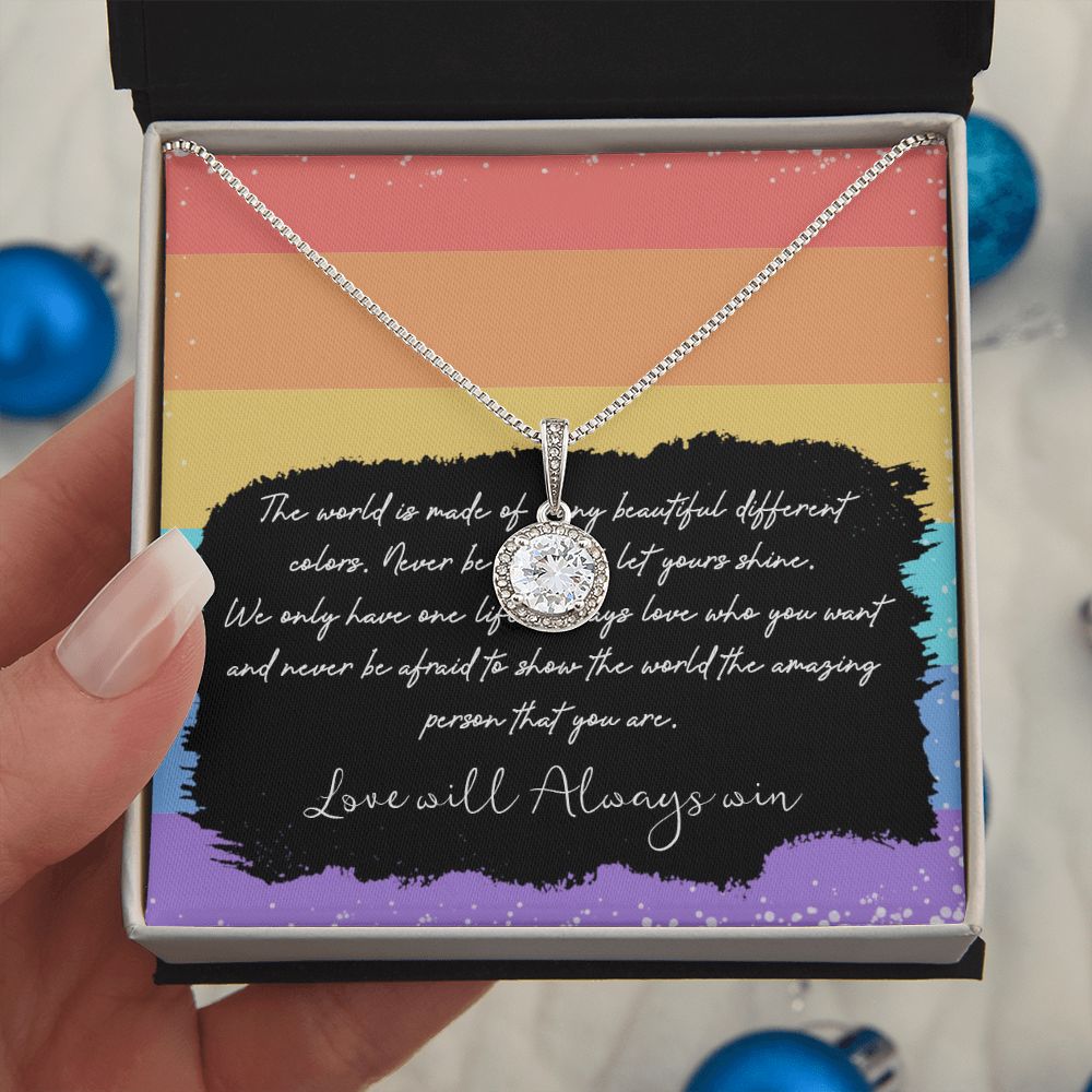 LOVE WILL ALWAYS WIN, ETERNAL HOPE NECKLACE FOR SOULMATE, FOR YOUR LGBTQ PARTNER, WITH MESSAGE CARD, PRIDE NECKLACE,