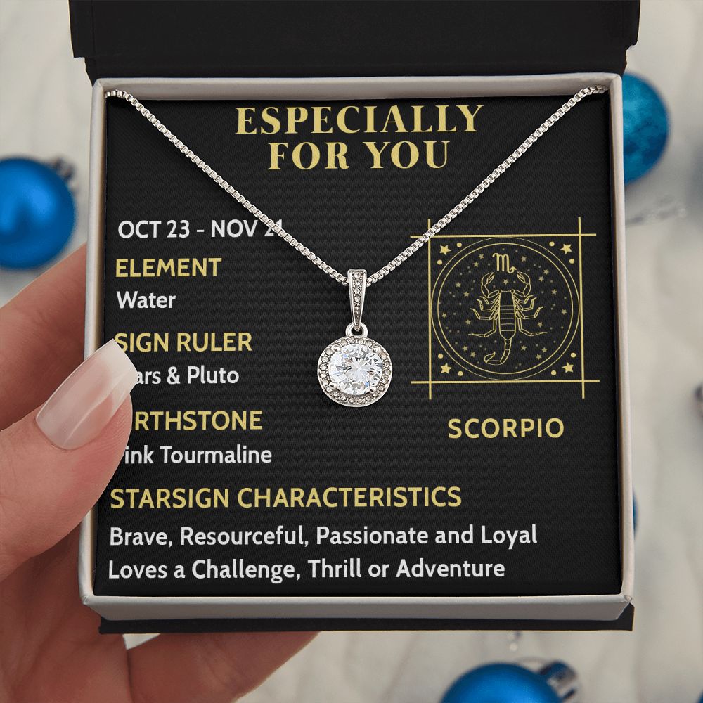ESPECIALLY FOR YOU, SCORPIO MESSAGE CARD WITH ETERNAL HOPE NECKLACE, ZODIAC MESSAGE CARD, GIFT FOR HER