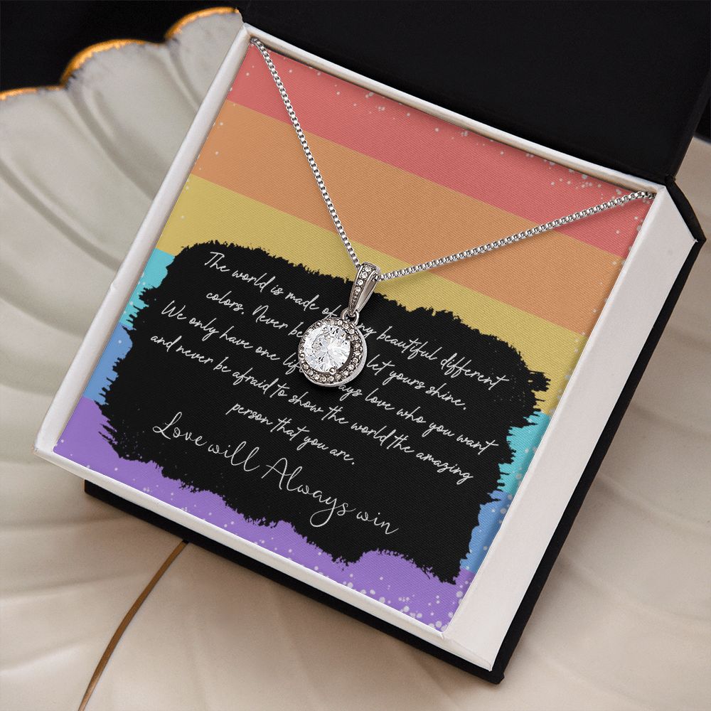 LOVE WILL ALWAYS WIN, ETERNAL HOPE NECKLACE FOR SOULMATE, FOR YOUR LGBTQ PARTNER, WITH MESSAGE CARD, PRIDE NECKLACE,