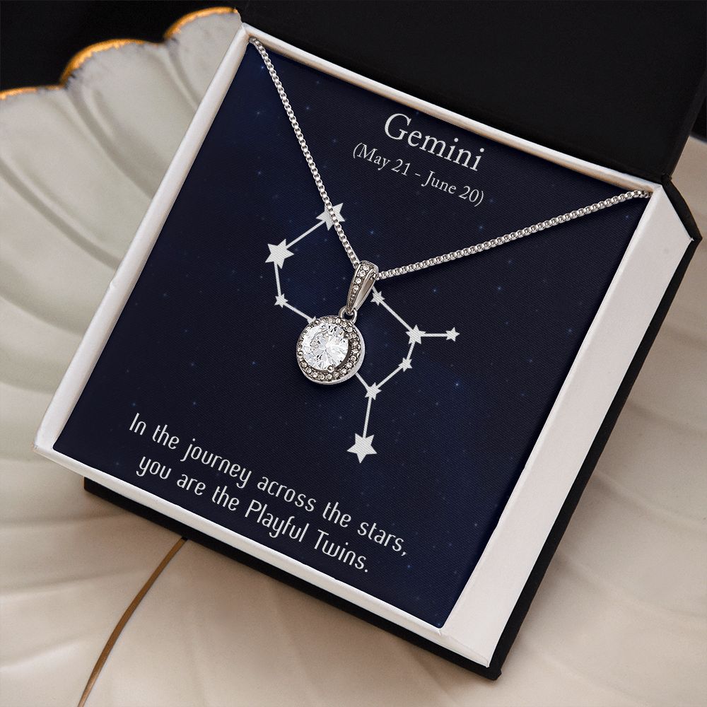 YOU ARE THE PLAYFUL TWINS, GEMINI MESSAGE CARD WITH ETERNAL HOPE NECKLACE, ZODIAC MESSAGE CARD, GIFT FOR HER