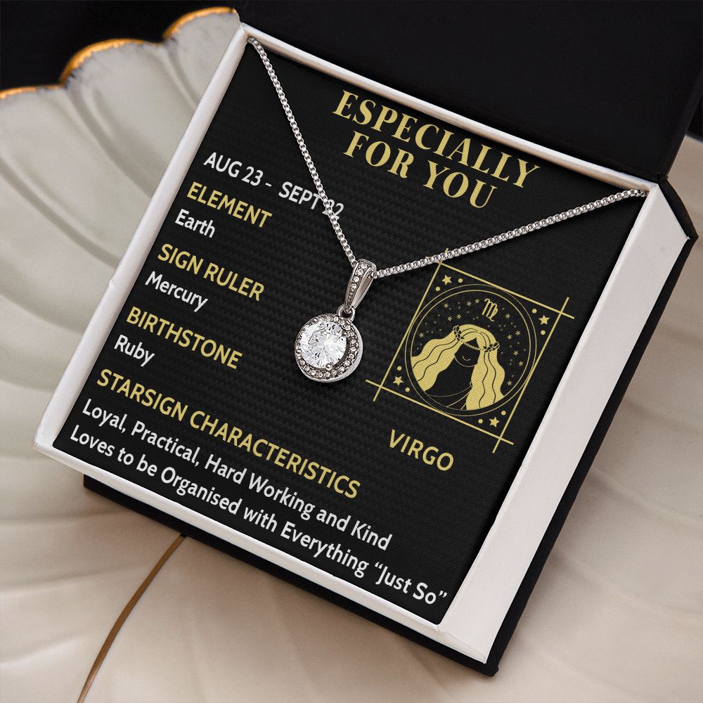 ESPECIALLY FOR YOU, VIRGO MESSAGE CARD WITH ETERNAL HOPE NECKLACE, ZODIAC MESSAGE CARD, GIFT FOR HER