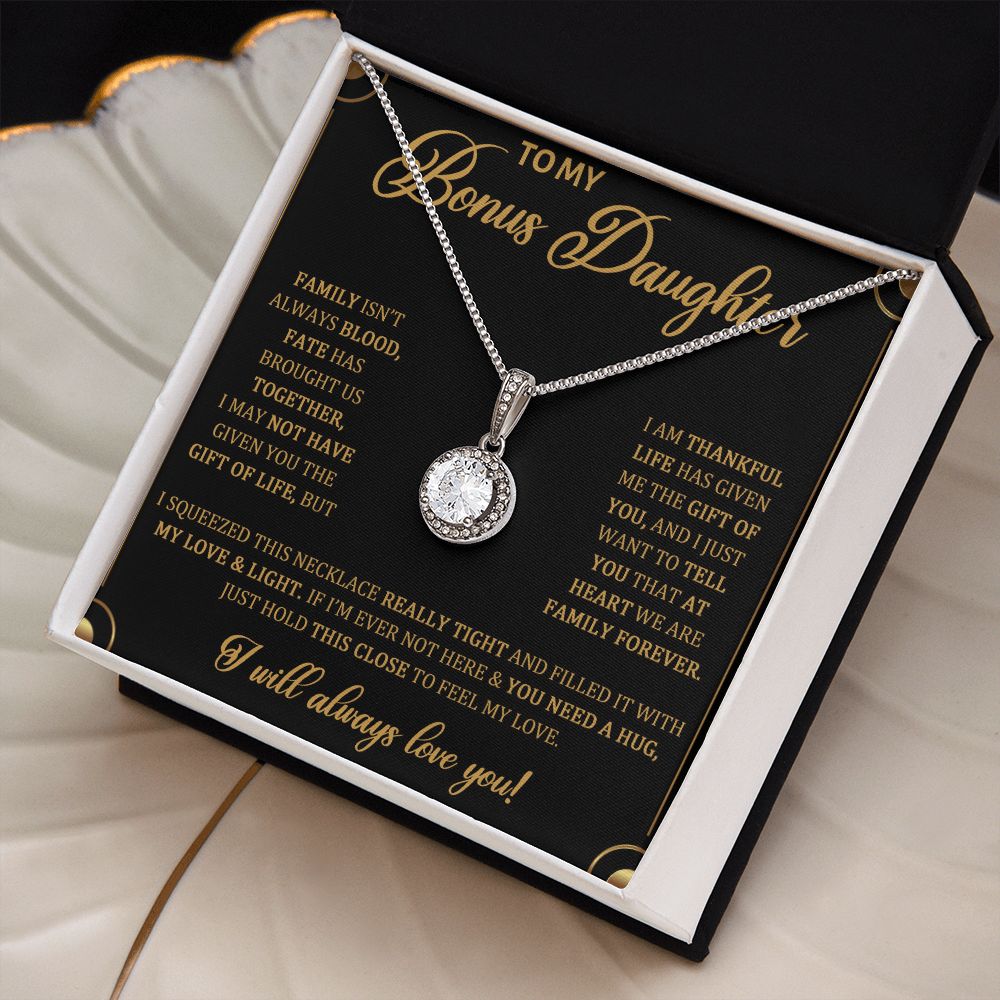 TO MY BONUS DAUGHTER, ETERNAL HOPE NECKLACE WITH MESSAGE CARD, BIRTHDAY AND DAUGHTERS DAY GIFT FOR HER