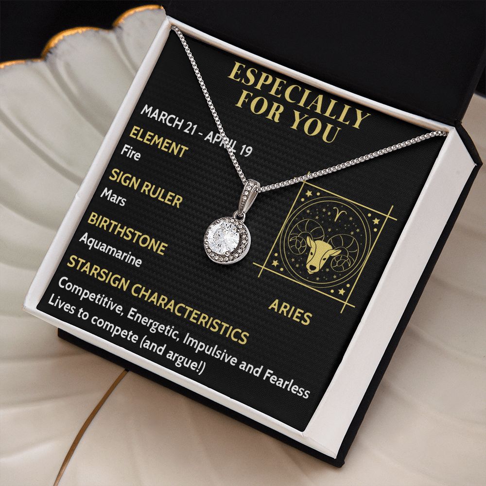 ESPECIALLY FOR YOU, ARIES MESSAGE CARD WITH ETERNAL HOPE NECKLACE, ZODIAC MESSAGE CARD, GIFT FOR HER