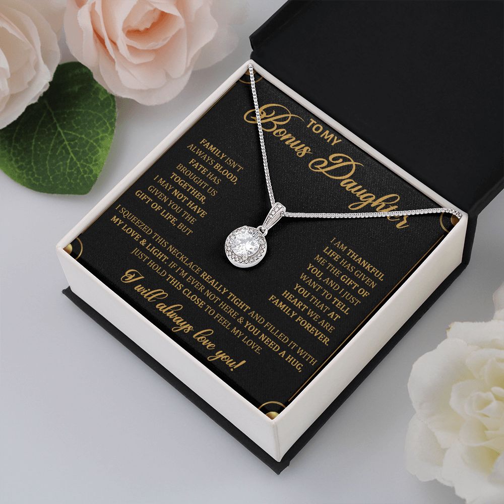 TO MY BONUS DAUGHTER, ETERNAL HOPE NECKLACE WITH MESSAGE CARD, BIRTHDAY AND DAUGHTERS DAY GIFT FOR HER