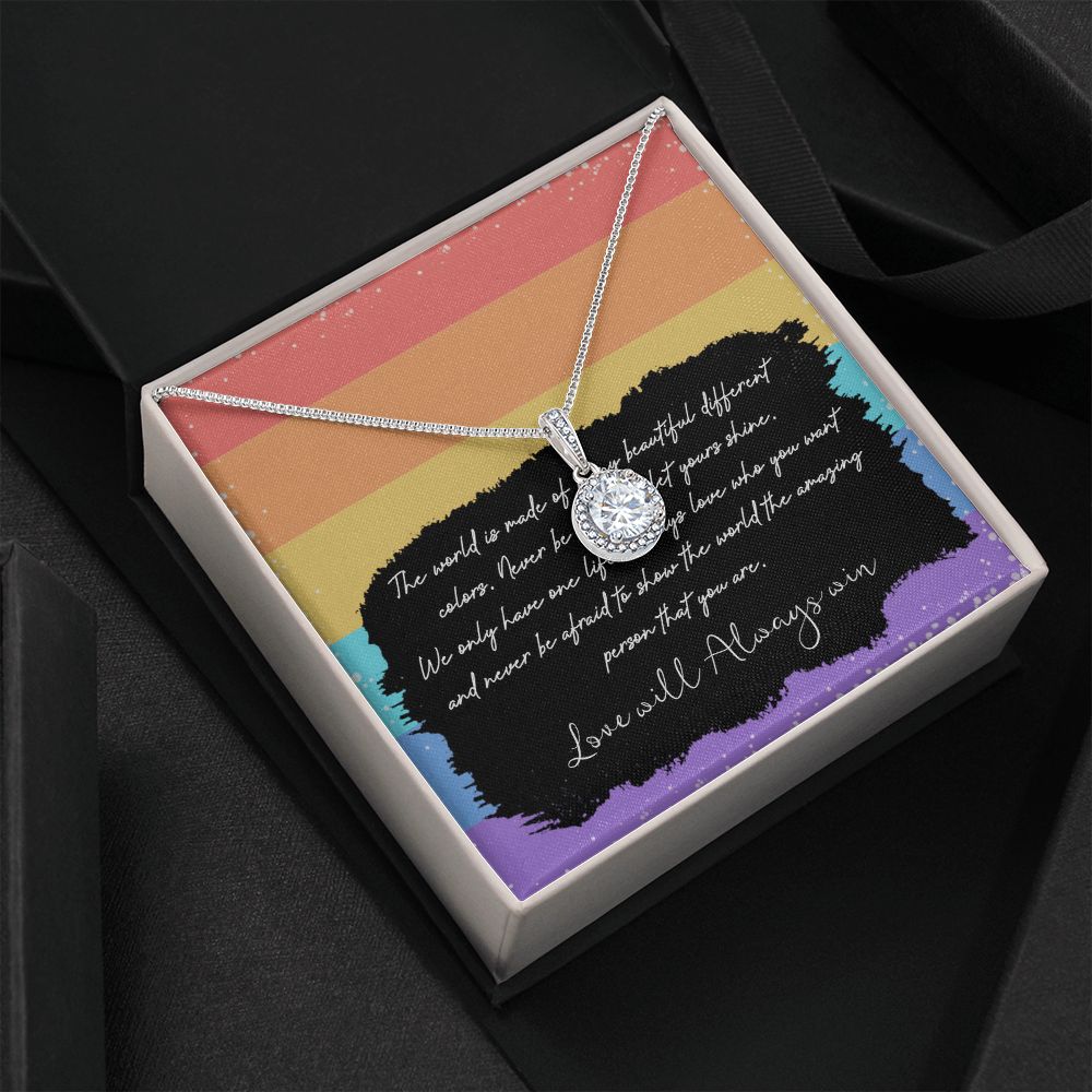 LOVE WILL ALWAYS WIN, ETERNAL HOPE NECKLACE FOR SOULMATE, FOR YOUR LGBTQ PARTNER, WITH MESSAGE CARD, PRIDE NECKLACE,