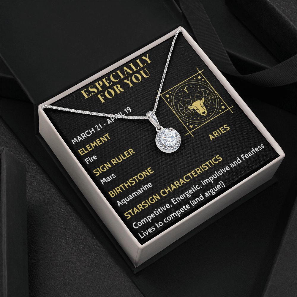 ESPECIALLY FOR YOU, ARIES MESSAGE CARD WITH ETERNAL HOPE NECKLACE, ZODIAC MESSAGE CARD, GIFT FOR HER